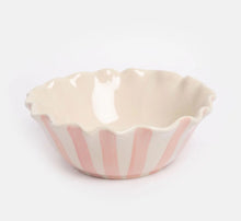 Load image into Gallery viewer, Pink Stripe Flower Scalloped Cereal Bowl