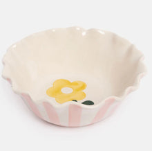 Load image into Gallery viewer, Pink Stripe Flower Scalloped Cereal Bowl