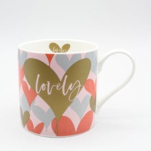 Load image into Gallery viewer, China mugs by Belly Button designs - hearts, hummingbirds, stripes
