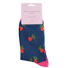 Load image into Gallery viewer, Miss Sparrow Cherries Socks Navy
