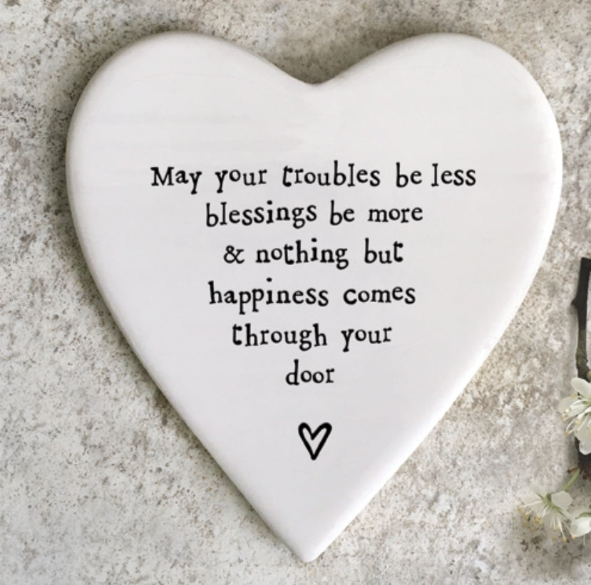 92 May Your Troubles Porcelain Heart Coaster