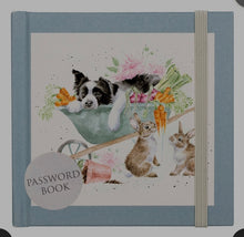 Load image into Gallery viewer, Wrendale Designs 'Sleeping on the Job' Border Collie and Rabbit Password Book
