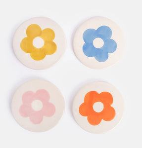 Set of 4 Stoneware Flower Coasters