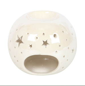 White Iridescent Star Oil Burner and Wax Warmer