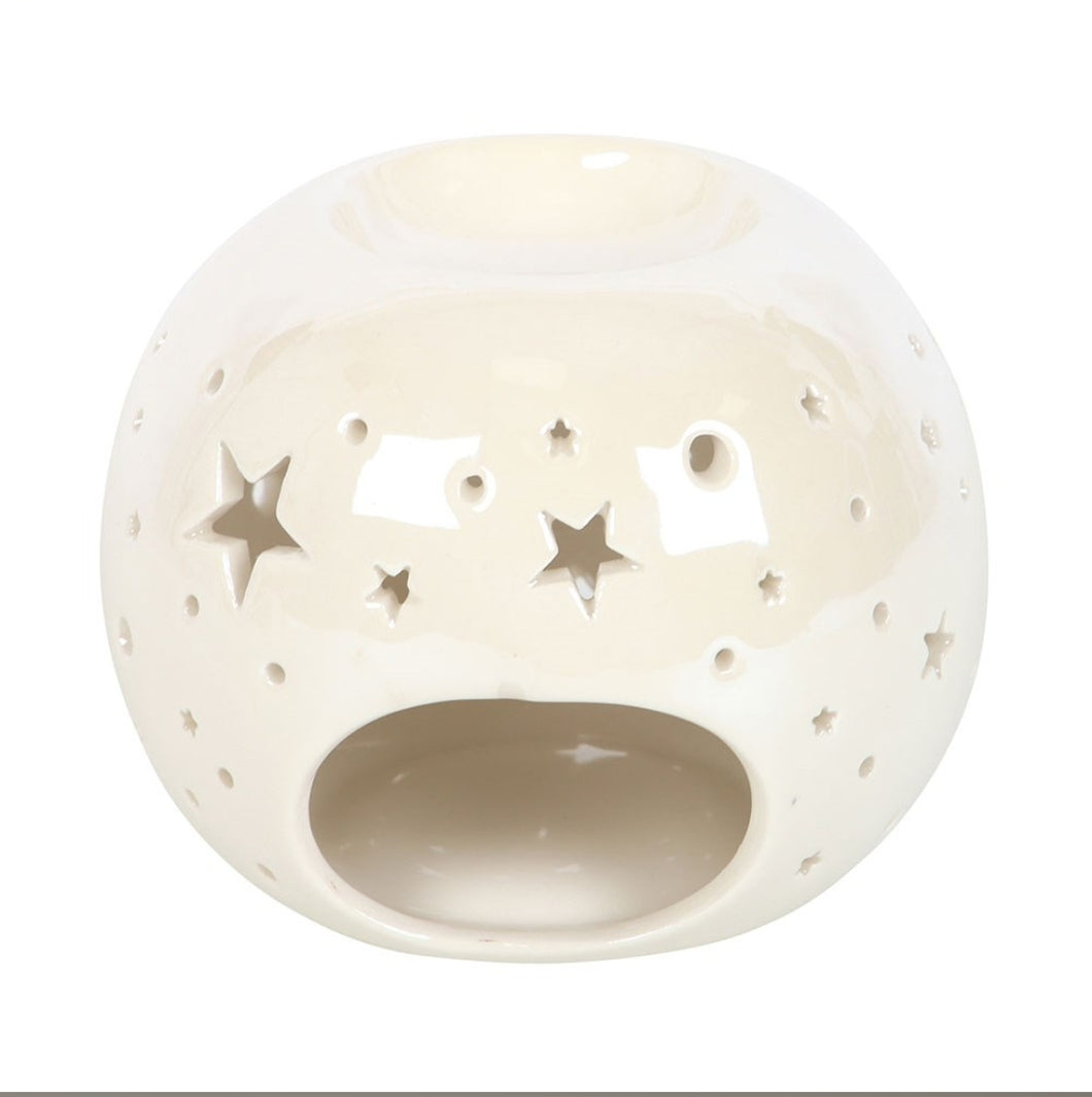 White Iridescent Star Oil Burner and Wax Warmer