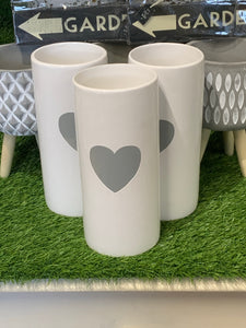 Vase: handmade Ceramic White vase with grey heart