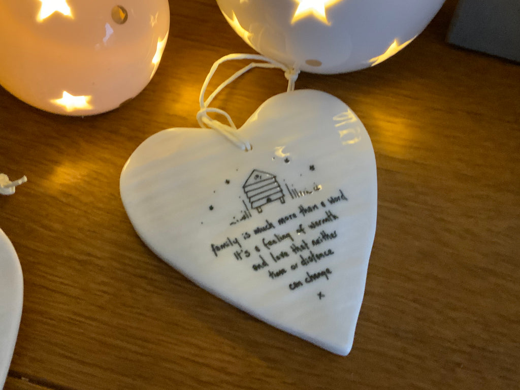 Family is much more than a word porcelain hanging heart - East of India - New for 2021