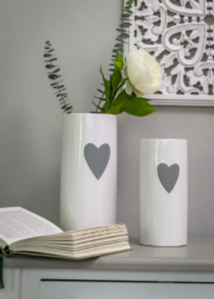 Vase: handmade Ceramic White vase with grey heart