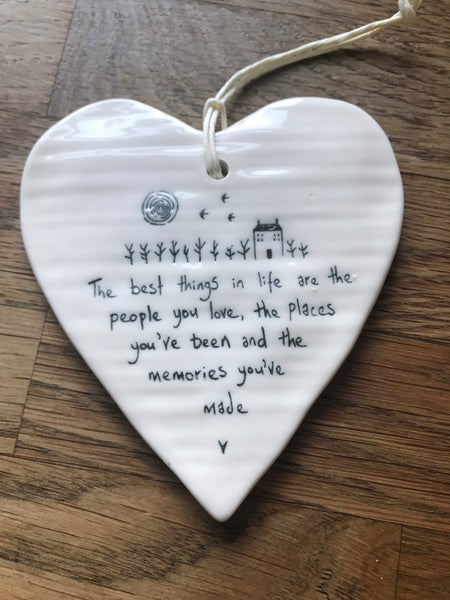 East of India porcelain hanging heart - People, Places & Memories