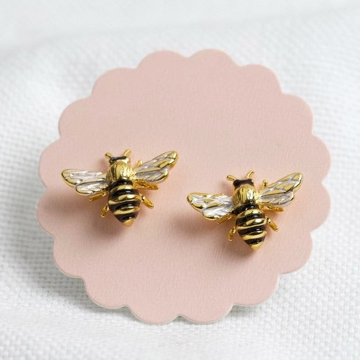 Gold enamel Bumble Bee stud earrings