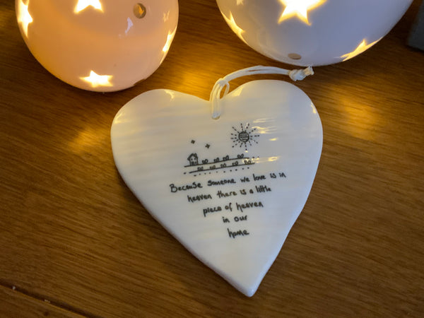 Because someone we love is in heaven porcelain hanging heart - East of India - New for 2021