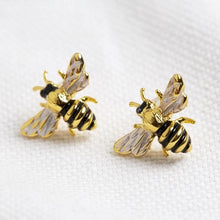 Load image into Gallery viewer, Gold enamel Bumble Bee stud earrings
