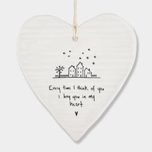 Load image into Gallery viewer, East of India - porcelain heart - new for 2021 - Every time i think of you I hug you in my heart -6223
