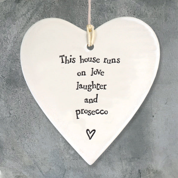 Love Laughter & Prosecco hanging heart - East of India